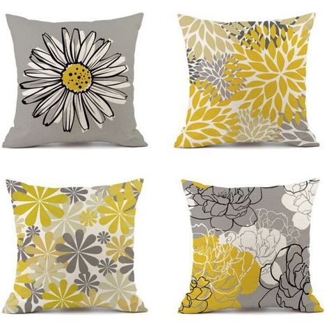 Set of 4 Cushion Covers, Flower Pillowcase for Sofa Home Living Room Bedroom Interior Decoration 45X45cm (Daisy - 45X45)