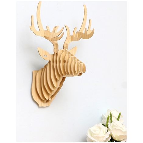 3D Tenture murale Tête de cerf Sculpture Décoration murale Couloir d'entrée Tête de wapiti en bois Décoration Tête d'animal Tenture murale Entrée Décoration murale 29,6 21,2 38 cm Log Couleur 1 pièc (1/3)