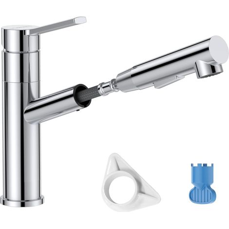 Robinet Cuisine, Mitigeur Cuisine avec Douchette Extractible Rotatif à 360°, avec 2 Modes de Pulvérisation Froid & Chaud Disponible, Acier Inoxydable (1/5)