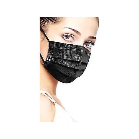 Schwarze Einweg-Gesichtsmasken, 3-lagig, mit Filter und Ohrschlaufen (50 Stück) (1/5)