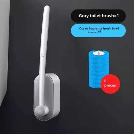 Brosse de toilette jetable pour usage domestique, sans angle mort, brosse de toilette murale, brosse de nettoyage de toilette (gris nordique [tête de brosse saveur océan 8]) (1/5)