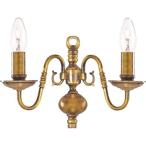 Searchlight Flemish - Lampada da parete a candela per interni a 2 luci Ottone antico lucido, E14 (1/5)