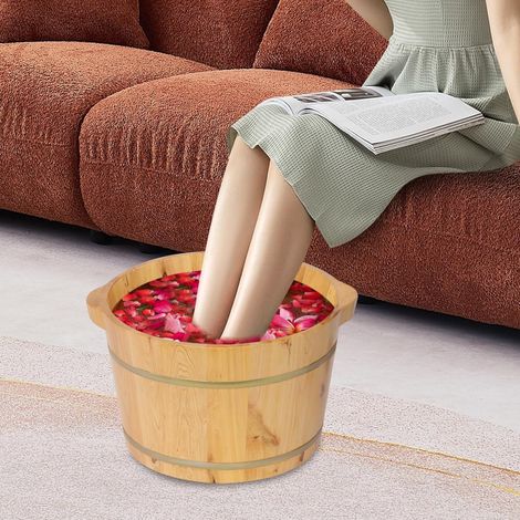Tragbarer Holz Fußbadewanne Fußwanne Pediküre-Schalen, Wiederverwendbares Spa-Becken, für Familien, Fußbäder und Saunazimmer, 36.536.5 25cm (1/5)