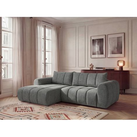 BOBOCHIC - Canapé d'angle fixe NESTY tissu chiné Angle gauche Gris foncé (1/5)