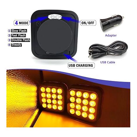 Kit Feux de Avertissement LED Orange Sans Fils 12V 24V Voitures Camions, Lumières de Secours Remorque Jaune Magnét - Imperméable, Rechargeable (1/4)