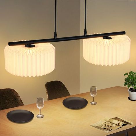 GBLY Suspension Lampe pendante Vintage 2 feux Blanc Abat jour Papier Long G9 Salon Chambre Salle à manger sans ampoule