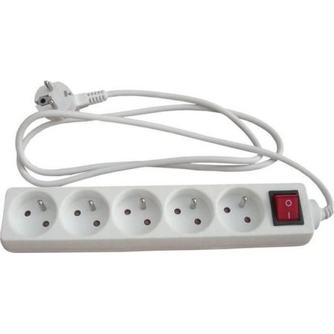 Bloc Multiprise - 5 Prises - 16 A - 3680 W - Câble 1 M - Extérieur - Blanc (1/2)