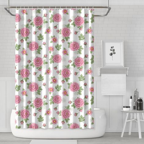 Duschvorhang mit Blumenmuster „Pioneer Flower“, 183 x 183 cm, Badezimmer-Dekor-Duschvorhang-Set mit 12 Haken, wasserdicht und waschbar
