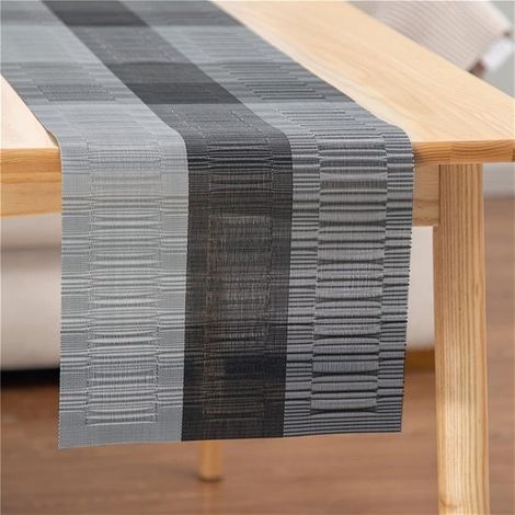 Set di 2 sottopiatti da caffè di lusso, minimalisti ed europei, resistenti all'olio, grigio/nero, adatti anche per tavoli da pranzo, antiscivolo, in PVC, rettangolari (incluso un runner da tavola grig (1/4)