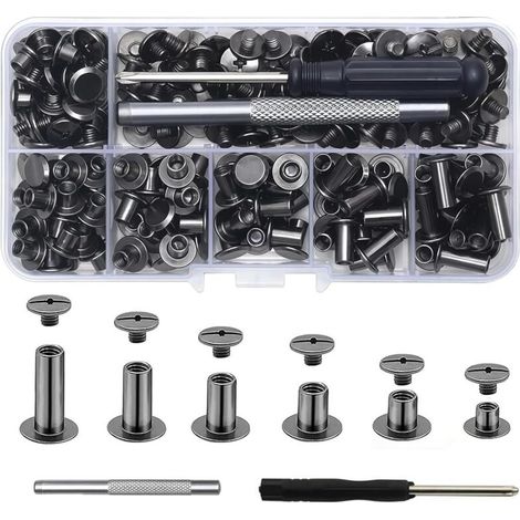 Bardusch - 110 Pièces Rivets en Cuir de 6 tailles M5 x 4 mm/5 mm/6 mm/8 mm/10 mm/12 mm pour Les Décorations en Cuir DIY L'artisanat (1/2)