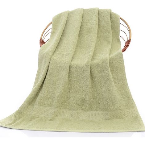 Lot de 2 serviettes de bain 100 % coton, 350 g/m², extra douces, 70 x 140 cm, vert clair (1/4)
