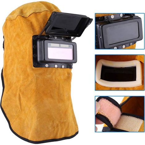 Masque et lunette de soudure,Welding Mask Hooded Welder's Helmet Leather Protective Hood Comfortable Mask with Goggle Eye and Face Protection,CMODIHI