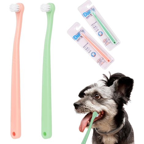Lot de 2 mini brosses à dents souples pour chien et chat - Portable - Facile à utiliser - Pour chiot, chaton, petit chien et chat (1/5)