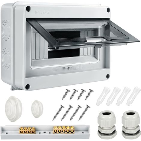 Coffret Electrique Etanche,8 Modules avec Terminaux et Rails Intégrés Boîte Fusibles Distributeur en Saillie,Exterieur IP65 Abs de Surface en Plastique avec Porte Transparente (1/5)