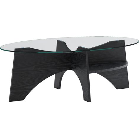 Tavolino ovale moderno in vetro di sicurezza e MDF nero 104,9 x 60 x 35,6 cm (1/5)