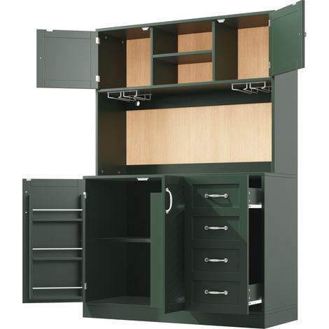 Credenza buffet alta in MDF verde 120x40x188 cm con illuminazione LED, portabicchieri e 4 ante (1/5)