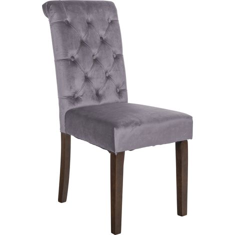 Chaise de salle à manger x1 dossier capitonné en velours gris foncé pieds en bois marron 100002047