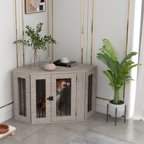 Gabbia per cani di taglia media con cuscino e chiavistello, legno color noce, 104x55x63 cm (1/5)