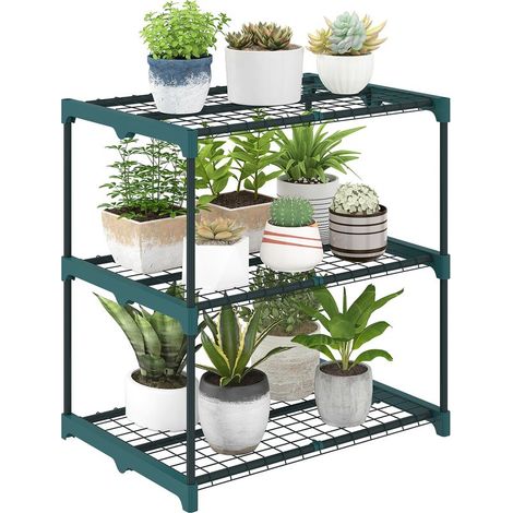 Support À Plantes - 3 Niveaux - Acier Thermolaqué - Pour Intérieur Et Extérieur - Hauteur 72 Cm - Charge Max 10 Kg - Vert Foncé (1/5)