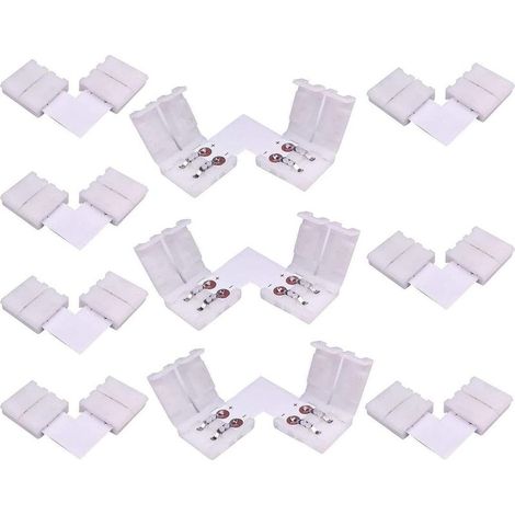 10 conectores de tira LED en forma de L de 2 pines, conector de esquina en ángulo recto para tira LED SMD 5050 5630 de un solo color de 10 mm de ancho, soldadura 0 [Clase de energía] (1/5)