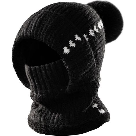 3-in-1 Damen Strickmütze mit Kapuze, Schal und Sturmhaube, winddicht, gefüttert (1/5)