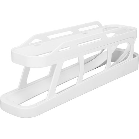 2-stöckiger, platzsparender, automatischer Eierhalter mit Einzugsmechanismus für den Kühlschrank, weiß (1/5)