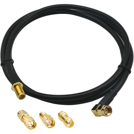 Adaptateur SMA Mâle-Femelle, RG58 Câble Coaxial RF 1m, Rallonge Antenne WLAN, Câble d'Extension pour Antenne Male/Femelle (50 Ohm) + 3 Pièces Adaptateurs Coaxiaux RF