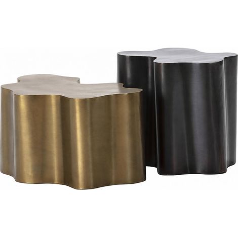 Set de 2 tables basses ondulées en métal - bronze vieilli et laiton vieilli (1/5)