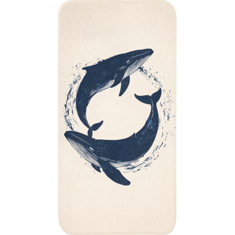 TAPPETINO DA BAGNO Balene - Spruzzi - Cerchio - Blu scuro 60x120 cm