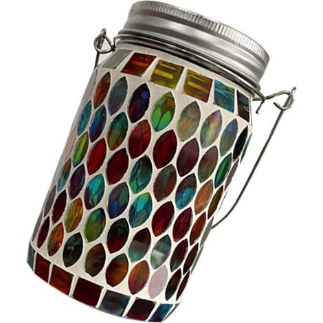 Lampe solaire extérieure décorative en pots mosaïque suspendue, éclairage jardin sentier gazon IP44, 14x8x8cm, 1 pièce (1/4)