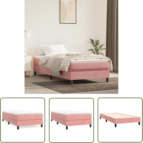 The Living Store Cadre de lit sans matelas rose 90x200 cm velours - Cadre De Lit - Lit Double - Lit Rose - Lit Velours - Meuble Chambre (1/5)