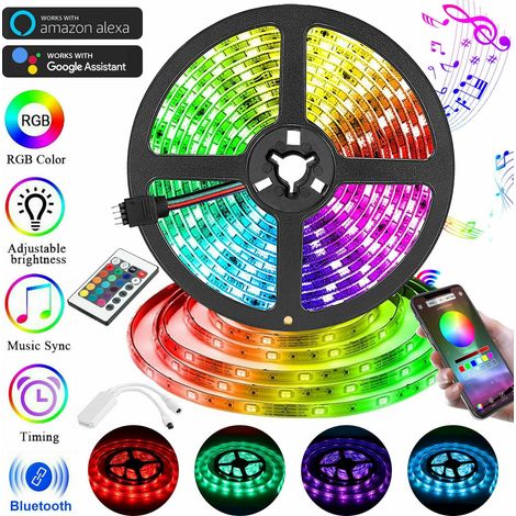 Striscia luminosa LED RGB con sincronizzazione musicale intelligente WiFi da 5 m funziona con l'app Home Software + telecomando e app per telefono 16 milioni di colori cangianti, cavi luminosi flessib (1/5)