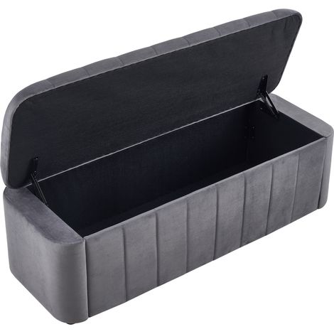 Panca in velluto con contenitore HOMVRA, grigio scuro, 132 x 47,5 x 44 cm (1/5)