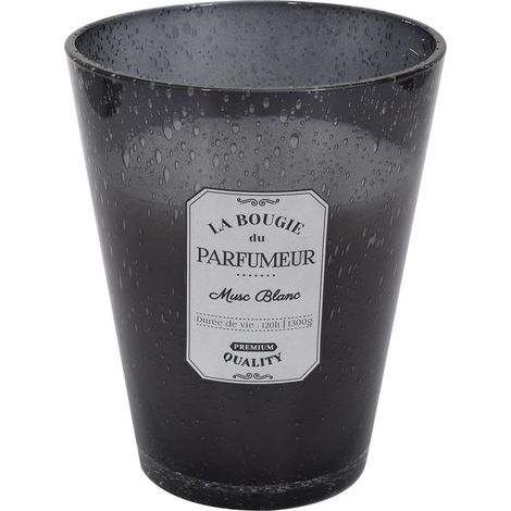 Bougie Parfumée en Verre Bullé Gris Foncé Senteur Musc Blanc H23cm (1/2)
