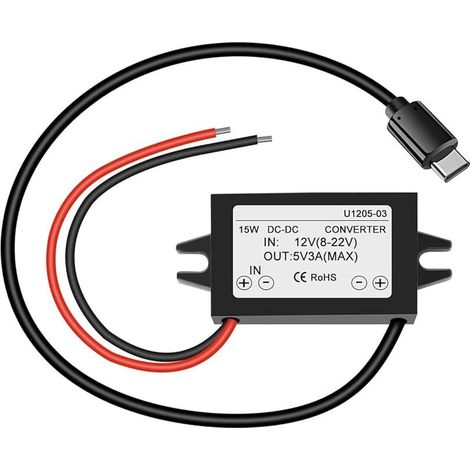 1 pièce convertisseur abaisseur USB c DC 12V à 5V 3A,Interface de Type c Module Buck étanche 25W Adaptateur d'alimentation Compatible avec Raspberry pi 4,téléphones Portables (1/5)