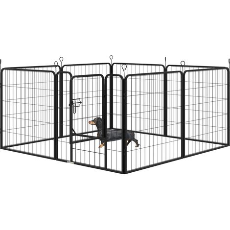 Corralito pour chiens 8 panneaux 80x80 cm Parc pour mascottes avec porte et double verrou métalliques Noir