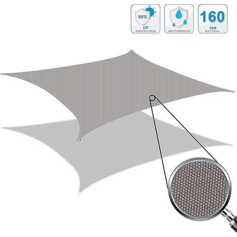 NOLUXA Voile d'ombrage rectangulaire - Gris - 3x2.5 M - Anti-UV - Kit de fixation inclus - Rectangulaire Imperméable à l'eau PES (1/5)