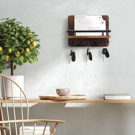 Brown Paulownia Wood Wall Mount Keychain Wall Mounted Wall Storage Rack (1/5)