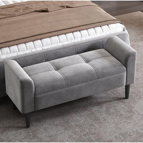 Banco tapizado con apoyabrazos y capitoné elegante gris HAVRYA (1/5)