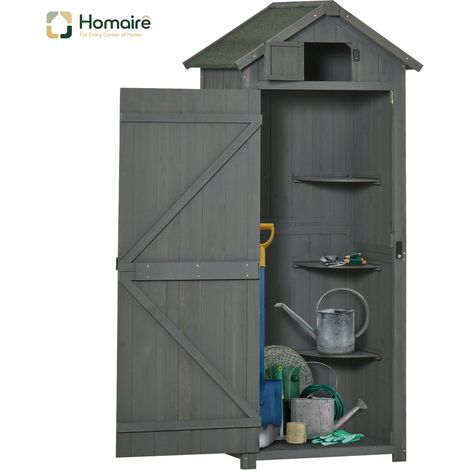 HOMAIRE Gartenschrank en bois avec Asphaltdach, Fenster, Fachböden, coloris Gris+Vert