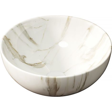 Lavabo de 36 cm avec texture pierre, sans meuble, sans robinet, blanc (1/4)