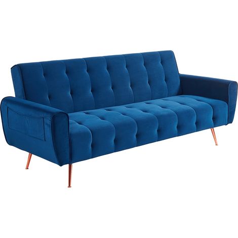 Divano letto 3 posti clic clac in velluto Blu notte - POLANI (1/5)