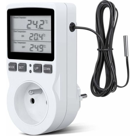 CHOYCLIT Prise programmable -Prise Thermostat, Prise Minuteur Digital, Prise Programmable Digitale avec Sonde, Minuterie Numérique Programmable, Prise Thermostat chauffage pour Serre, Aquarium -