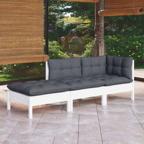 Salon de jardin 3 pcs avec coussins-Lot de 3 Mobilier de jardin-Meuble de jardin Bois de pin massif 367892 (1/5)