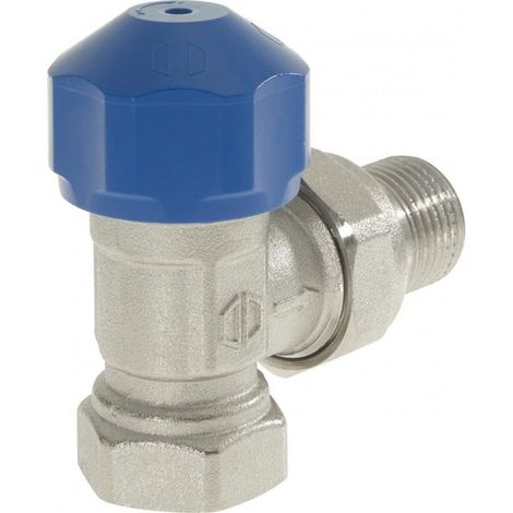 Robinet équerre thermostatisable Mâle Femelle 3/8" (12/17) avec douille écrou ezowell (bleu) - Conecterm