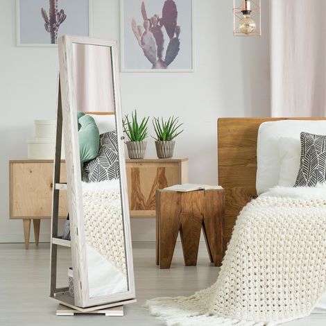 Armoire à Bijoux Pivotante 360° avec Grand Miroir Psyché et Etagère Blanc (1/3)