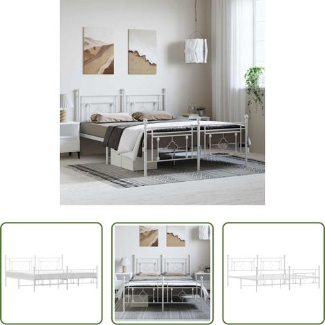 vidaXL Lit avec tête et pied - Cadre de lit métal sans matelas et pied de lit blanc 193x203 cm (1/5)