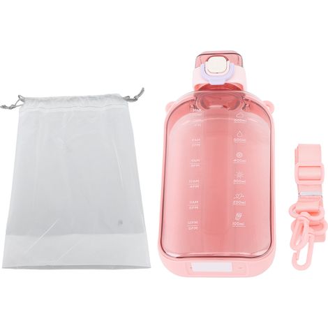 Flache, transparente und auslaufsichere 750-ml-Wasserflasche, leicht und tragbar, mit Messskala und Tragegurt für Sport, Reisen und Camping – Pink (1/5)