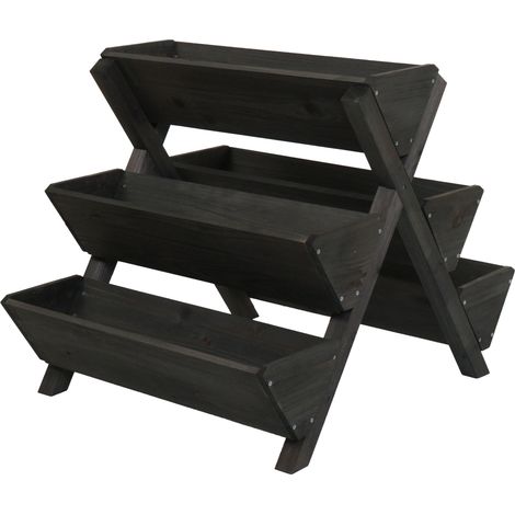 [NUNCA USADO] Escalera para plantas HHG-646, estantería para flores, escalera para hierbas aromáticas, macetero elevado, 5 cajas 56x56x70, exterior, madera MVG, antracita (1/5)