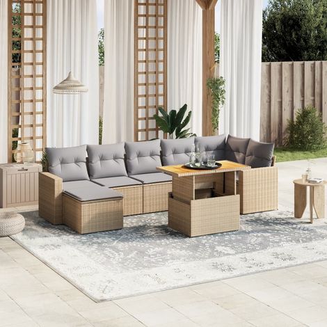 vidaXL Set Divano da Giardino 8 pz con Cuscini Beige in Polyrattan (1/3)